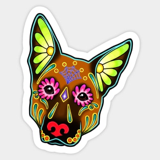 German Shepherd in Brown - Day of the Dead Sugar Skull Dog Sticker